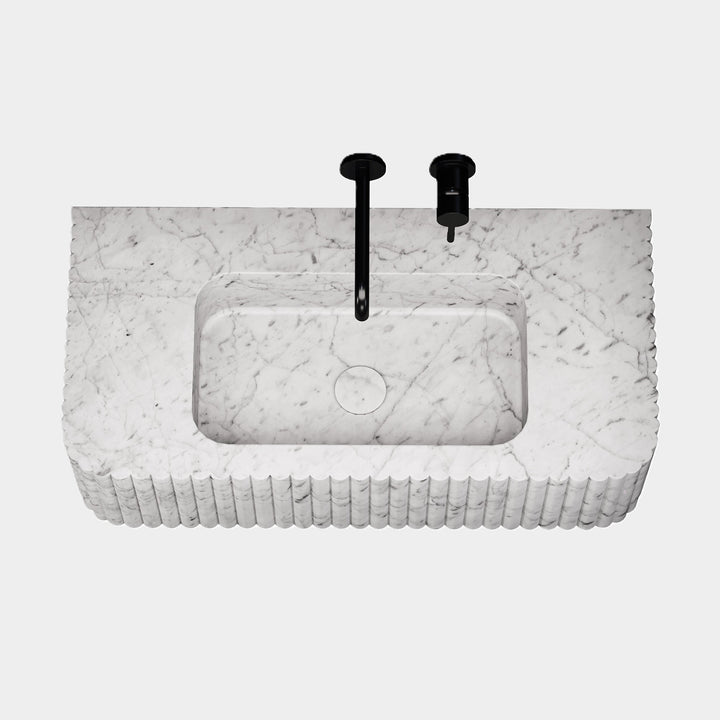 Raya - Ribbed Marble Basin - White Carrara - Small