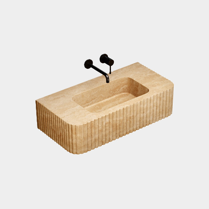 Raya - Ribbed Marble Basin - Beige Travertine - Medium