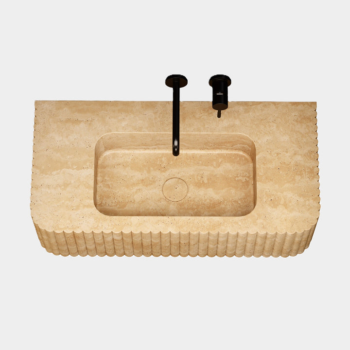 Raya - Ribbed Marble Basin - Beige Travertine - Medium