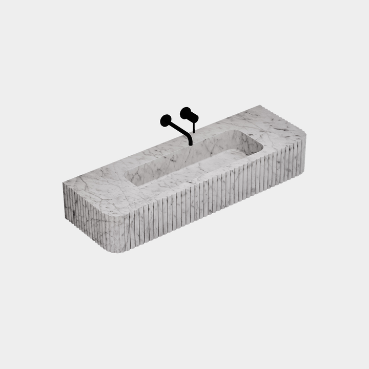 Raya - Ribbed Marble Basin - White Carrara - Large