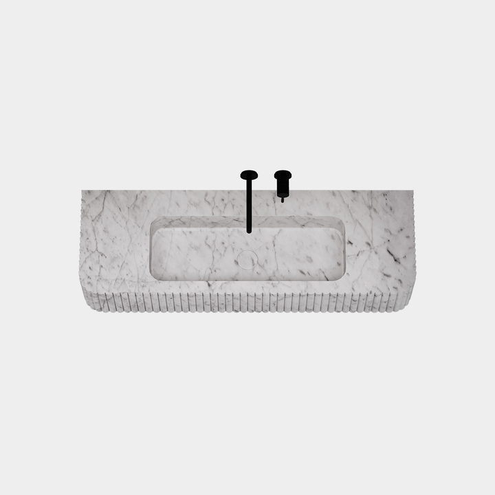 Raya - Ribbed Marble Basin - White Carrara - Large
