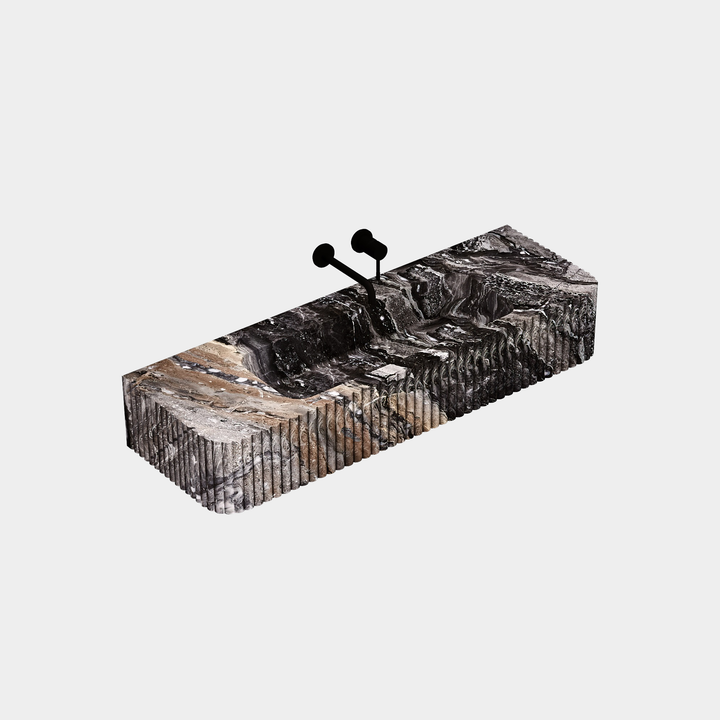Raya - Ribbed Marble Basin - Grey Galaxy - Large