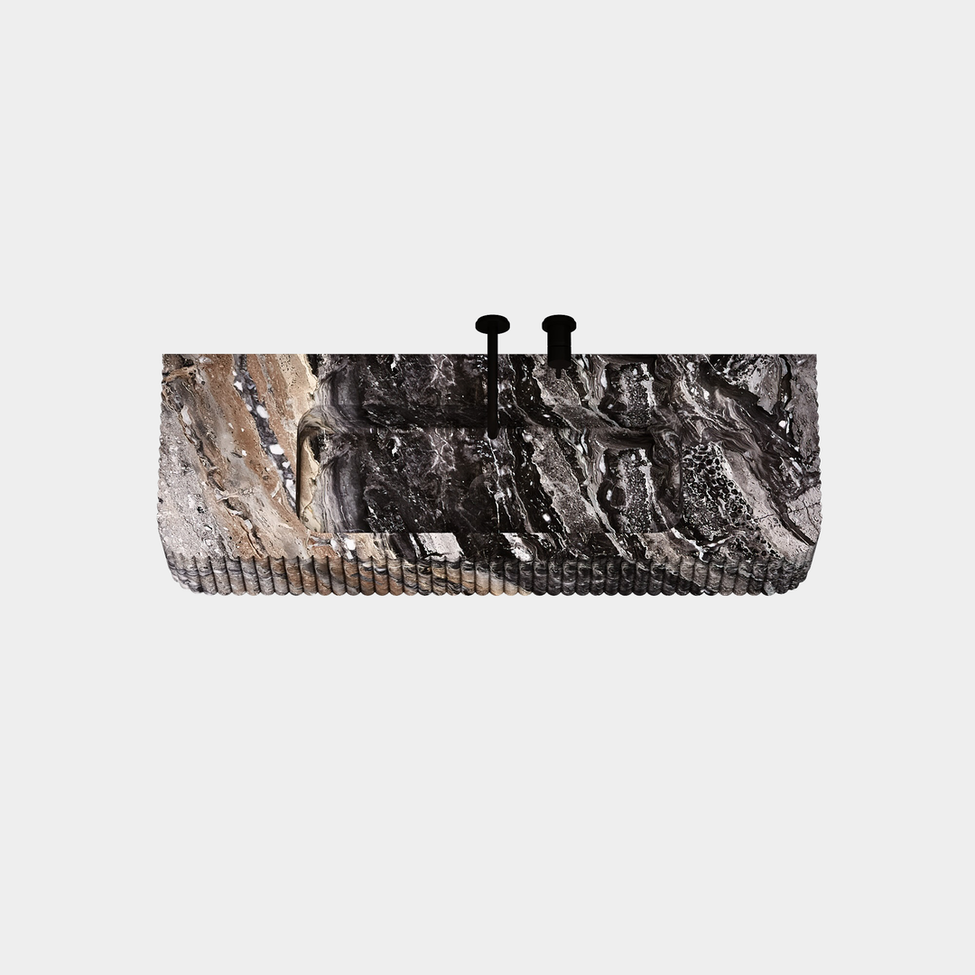 Raya - Ribbed Marble Basin - Grey Galaxy - Large