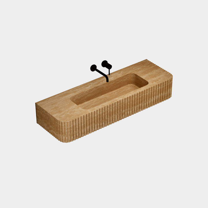 Raya - Ribbed Marble Basin - Beige Travertine - Large