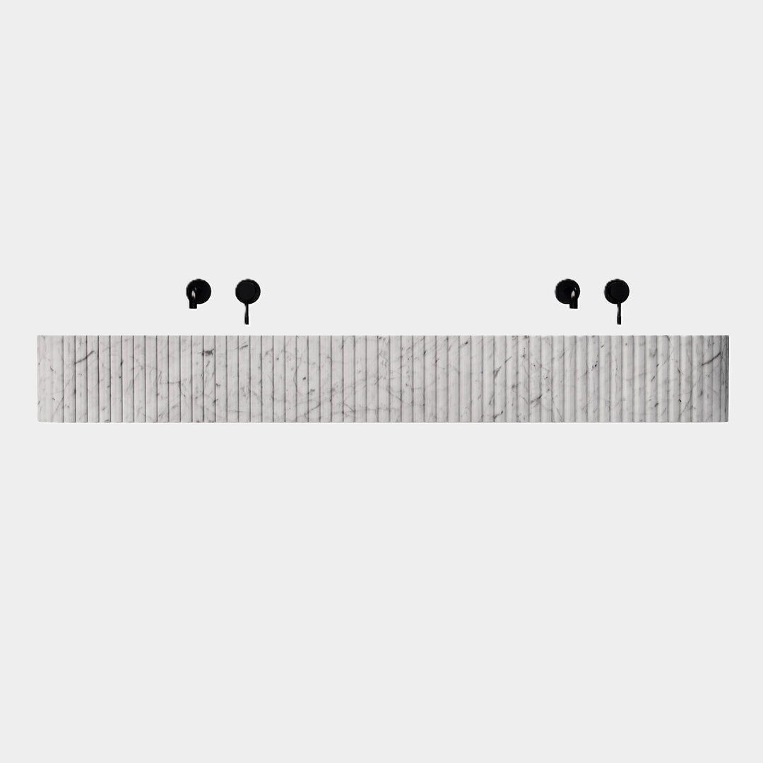 Raya - Ribbed Marble - Double Basin - White Carrara