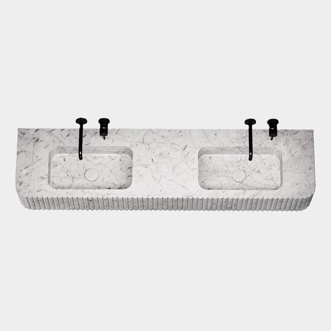 Raya - Ribbed Marble - Double Basin - White Carrara