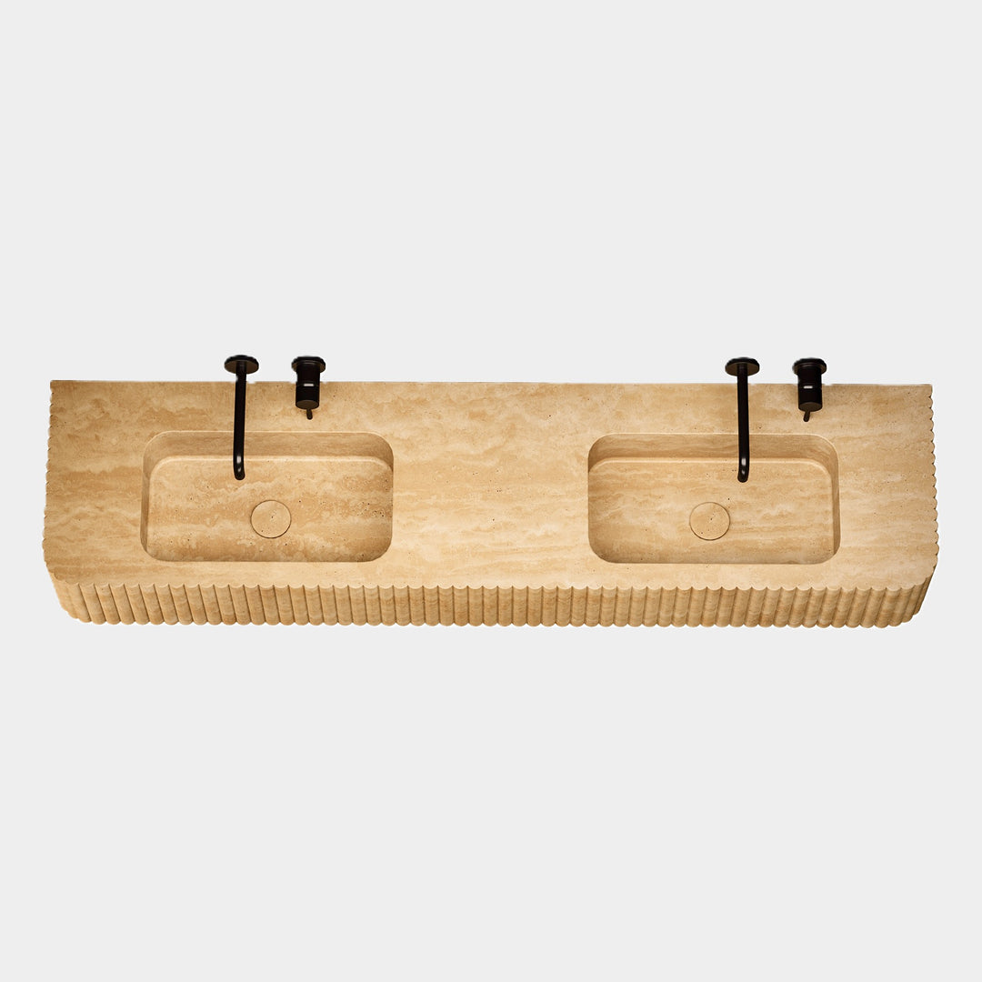 Raya - Ribbed Marble - Double Basin - Travertine