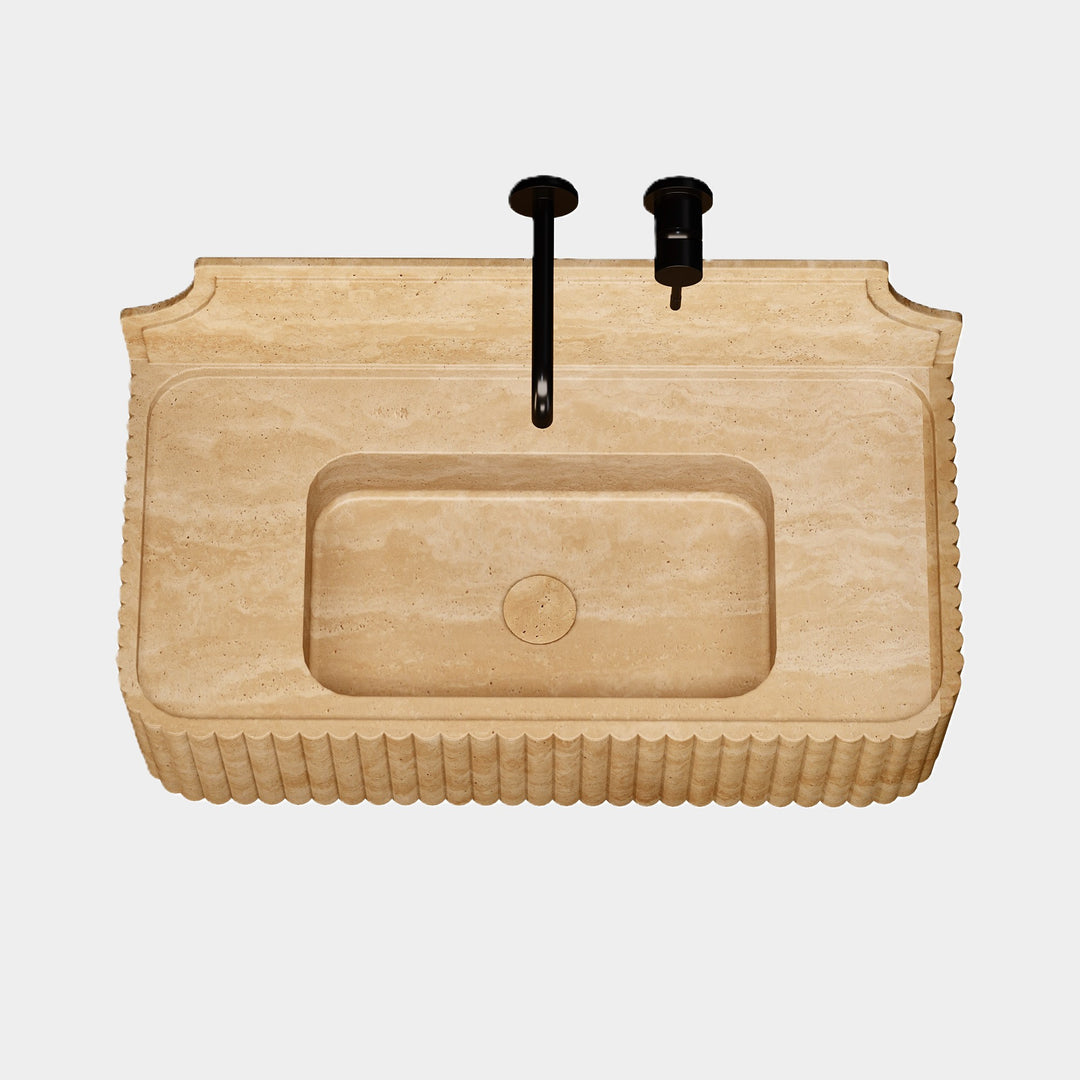 Skive - Ribbed Marble Basin - Beige Travertine - Small