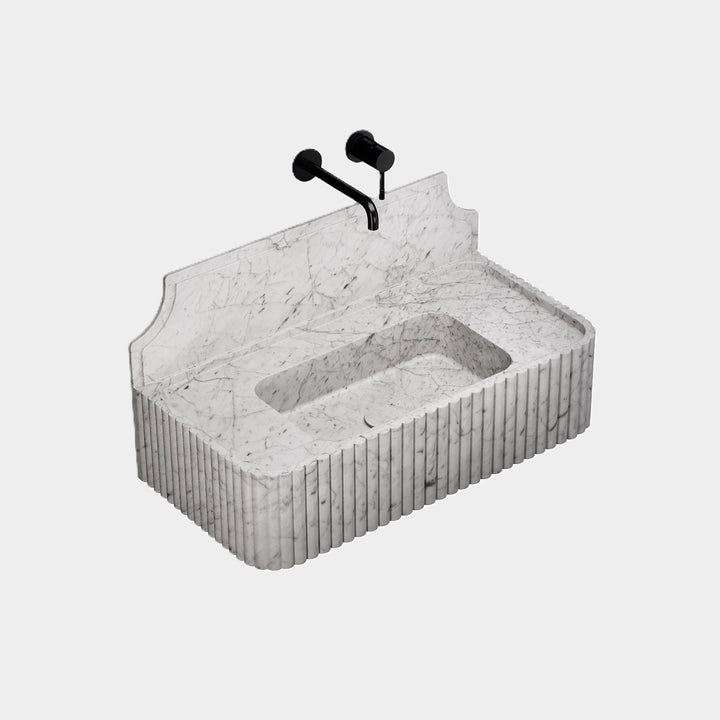 Skive - Ribbed Marble Basin - White Carrara - Small