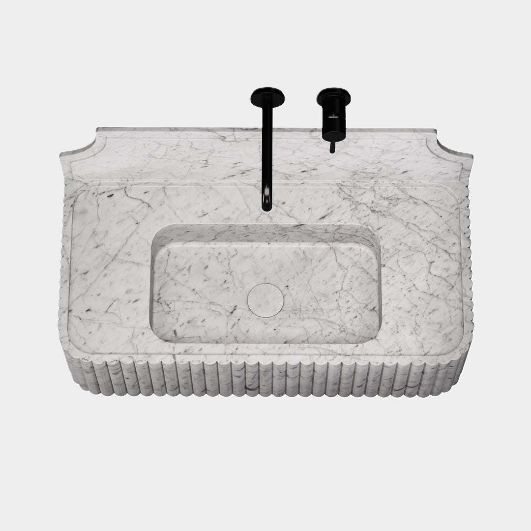 Skive - Ribbed Marble Basin - White Carrara - Small