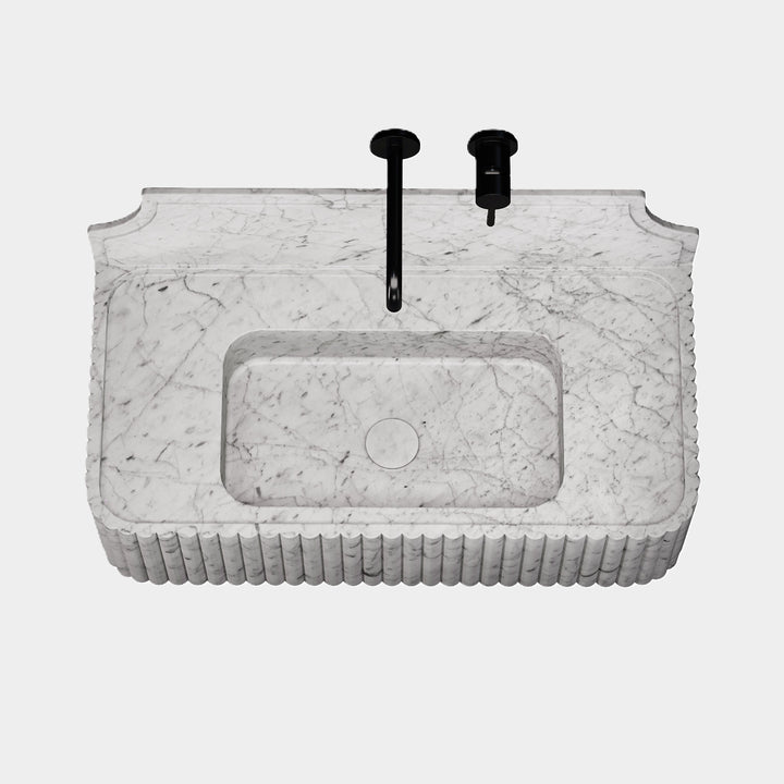 Skive - Ribbed Marble Basin - White Carrara - Small