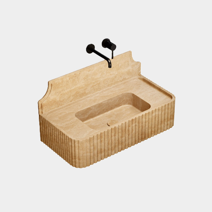 Skive - Ribbed Marble Basin - Beige Travertine - Medium