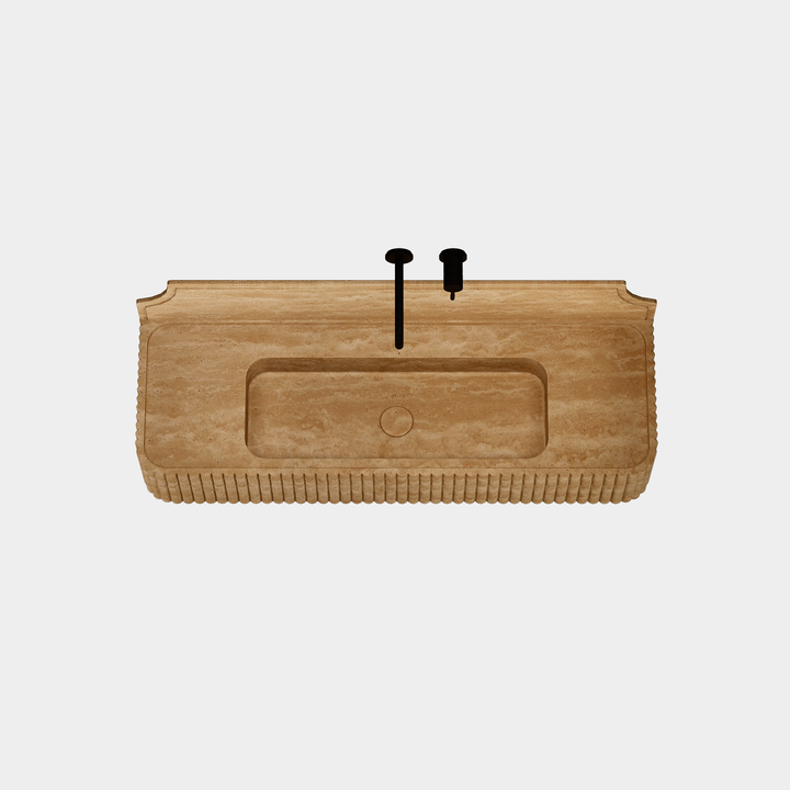 Skive - Ribbed Marble Basin - Beige Travertine - Large