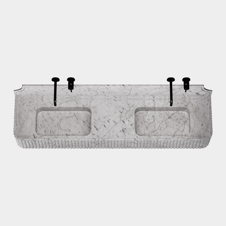 Skive double basin top view in White Carrara
