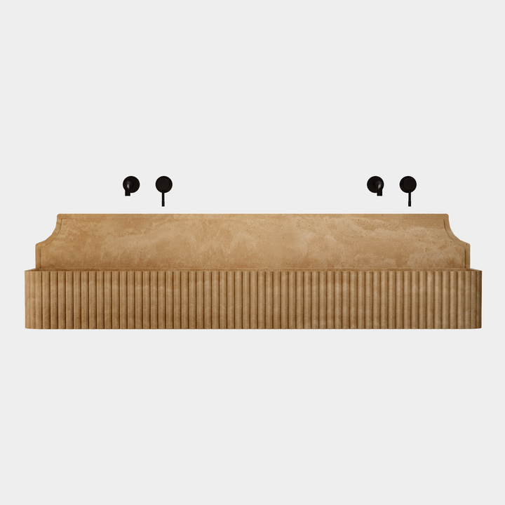 Skive double basin front view in Beige Travertine