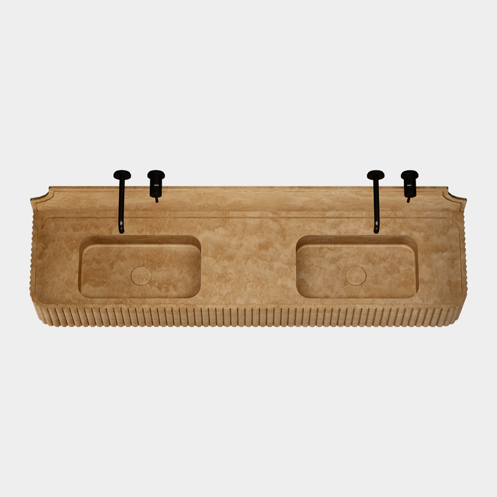 Skive - Ribbed Marble Double Basin - Beige Travertine