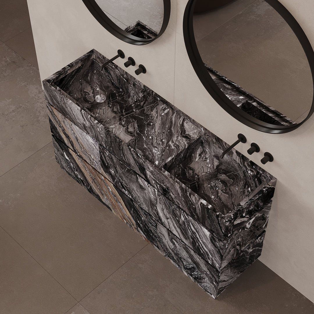 Orca - Double Basin Marble Bathroom Vanity - Grey Galaxy