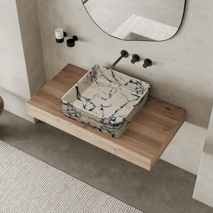 Maiken square marble basin in Calacatta Viola