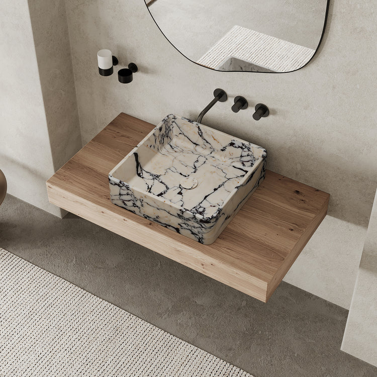 Maiken square marble basin in Calacatta Viola