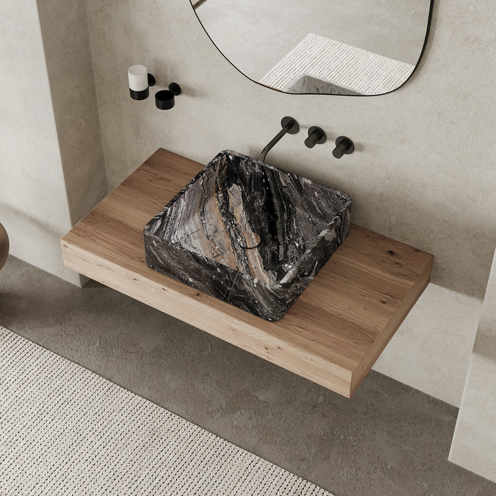 Maiken square marble basin in Grey Galaxy