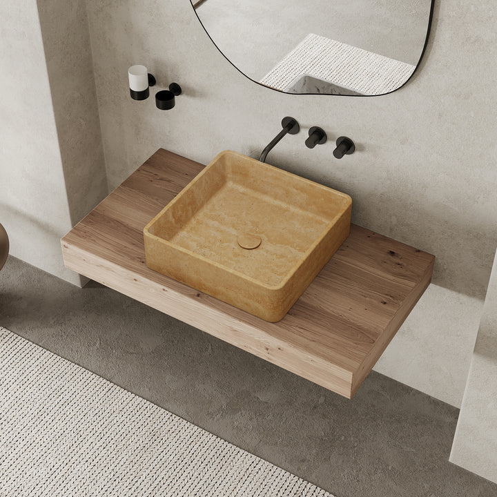 Maiken square marble basin in Beige Travertine