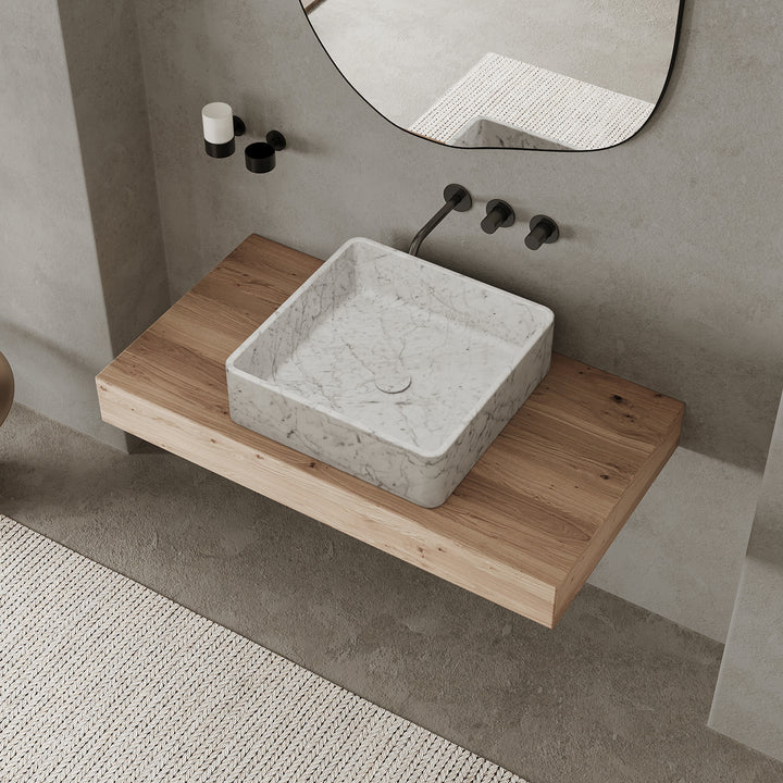 Maiken square marble basin in White Carrara