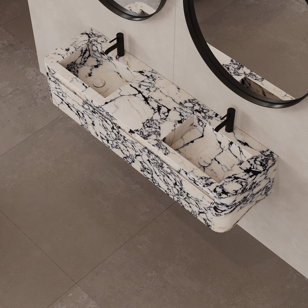Lyke -Wall-Mounted Double Basin Bathroom Vanity - Calacatta Viola