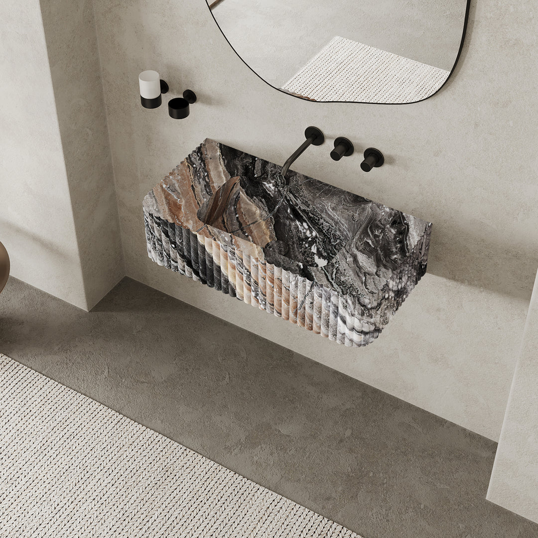 Raya - Ribbed Marble Basin - Grey Galaxy - Large