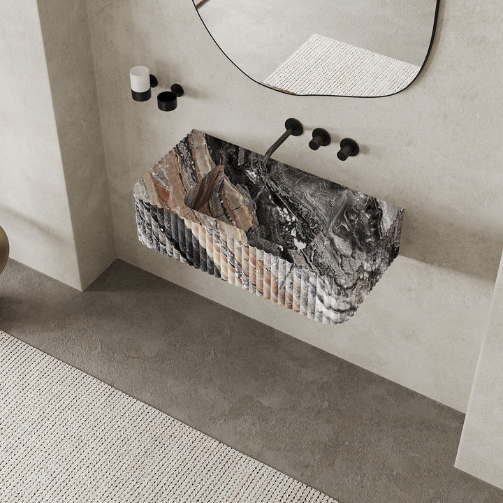 Raya - Ribbed Marble Basin - Grey Galaxy - Large
