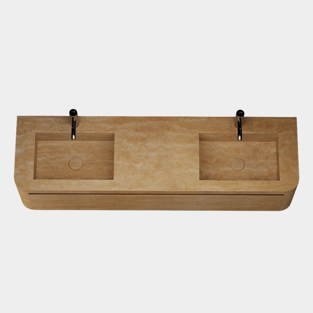 Lyke - Wall-Mounted Double Basin Bathroom Vanity - Beige Travertine