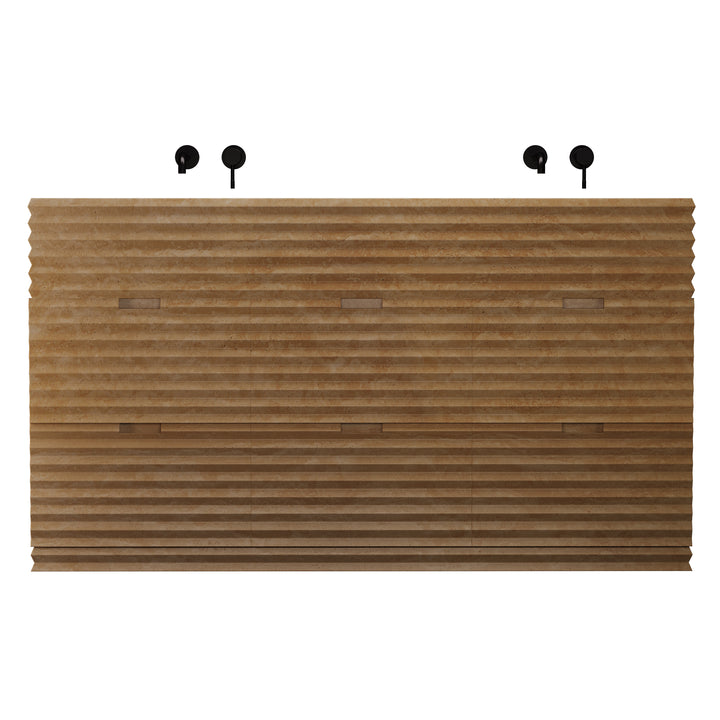 Njord double basin vanity front view in Beige Travertine