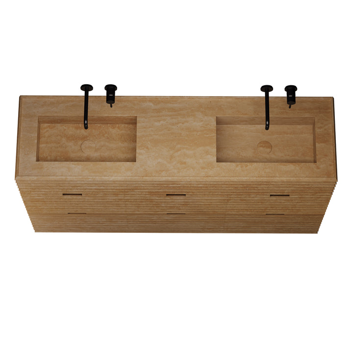 Njord - Ribbed Marble - Double Basin Bathroom Vanity - Beige Travertine
