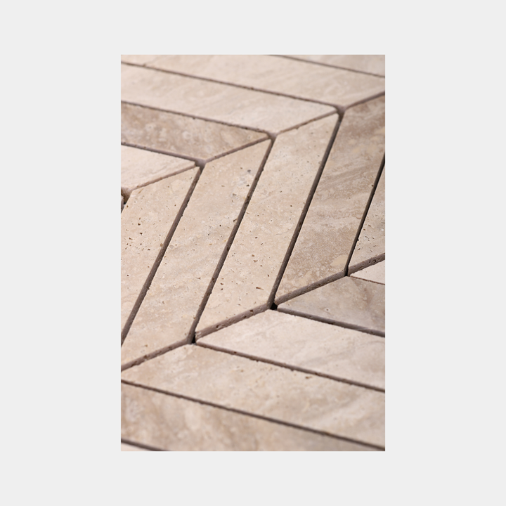 Herringbone Tiles Beige Travertine