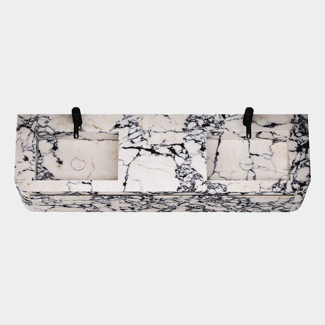Lyke -Wall-Mounted Double Basin Bathroom Vanity - Calacatta Viola