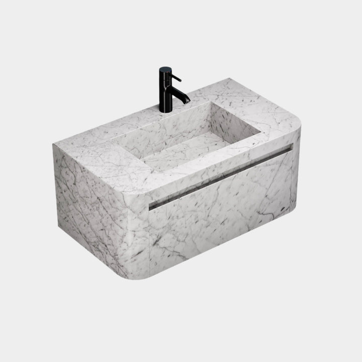 Lyke single wall-mounted marble vanity medium in White Carrara