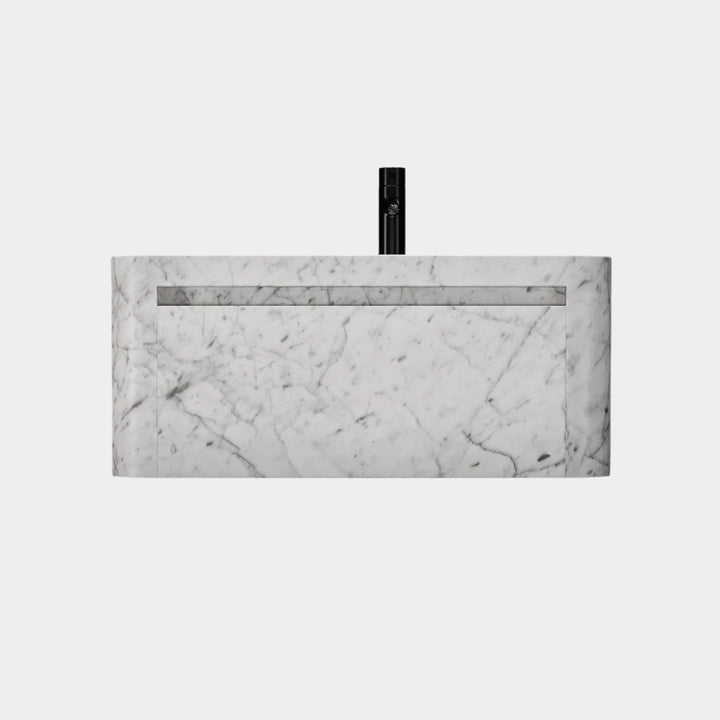 Lyke single wall-mounted vanity medium front view in White Carrara