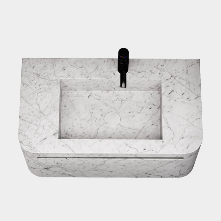 Lyke single wall-mounted vanity medium top view in White Carrara