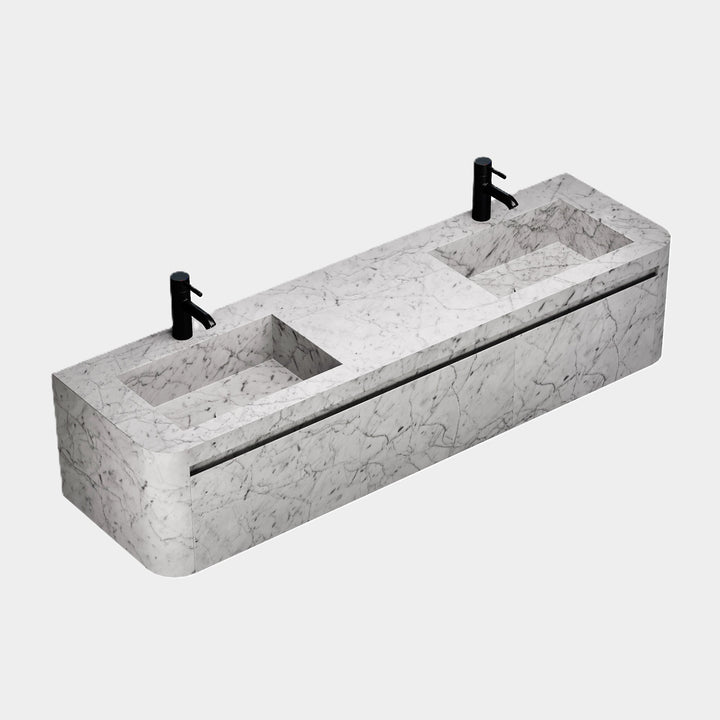 Lyke wall-mounted marble vanity side angle view in White Carrara