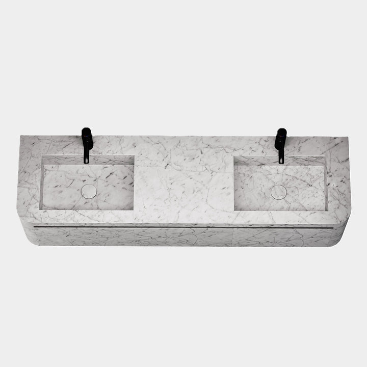 Lyke double basin vanity top view in White Carrara