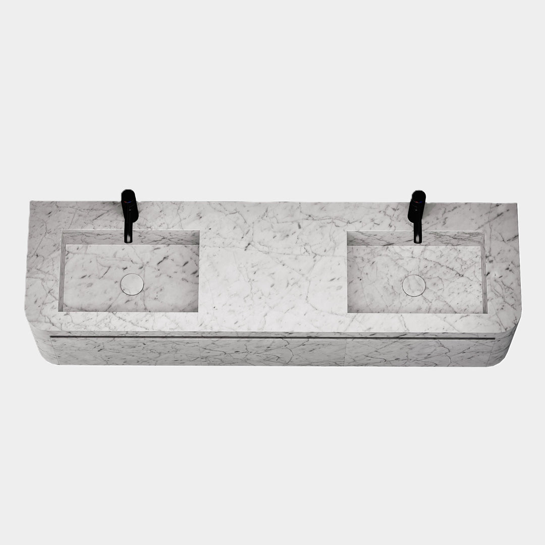 Lyke - Wall-Mounted Double Basin Bathroom Vanity - White Carrara