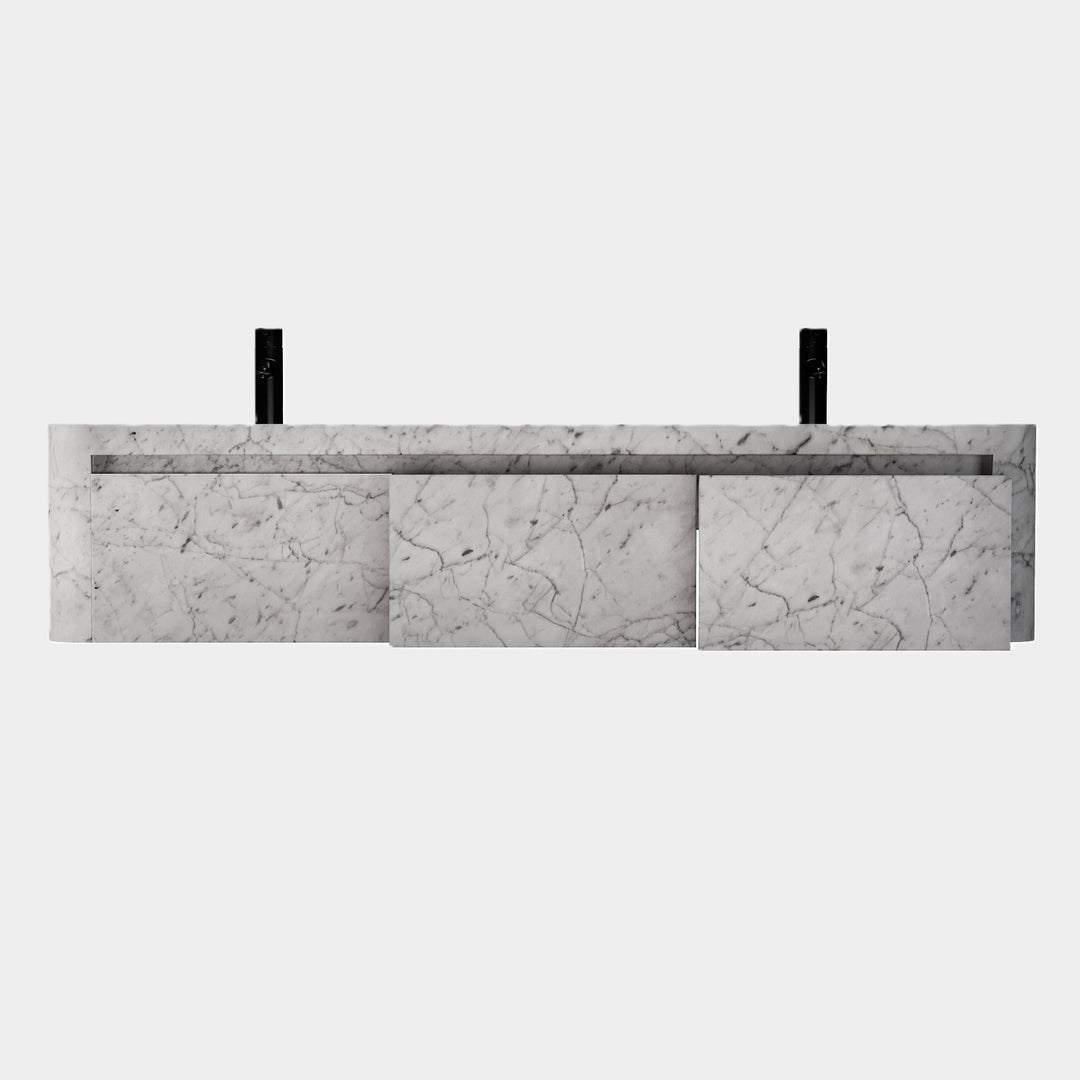 Lyke - Wall-Mounted Double Basin Bathroom Vanity - White Carrara