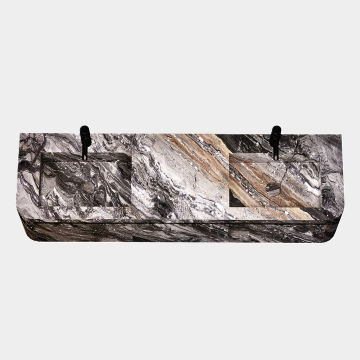 Lyke double basin vanity top view in Grey Galaxy