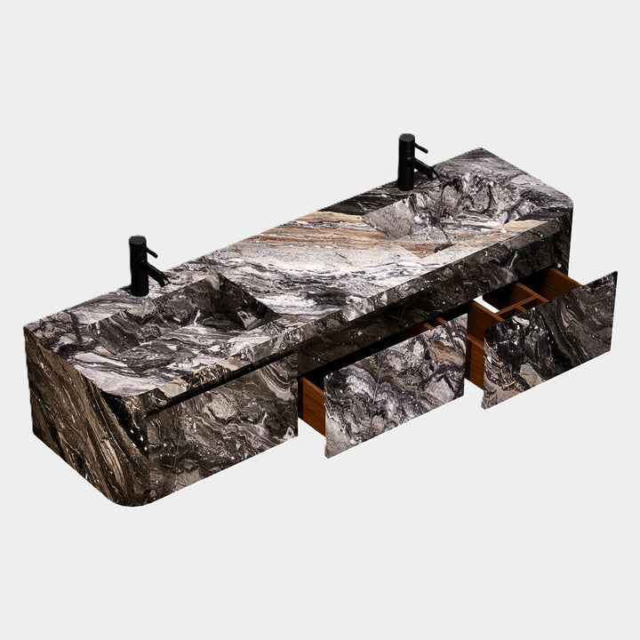 Lyke wall-mounted vanity side and drawer view in Grey Galaxy