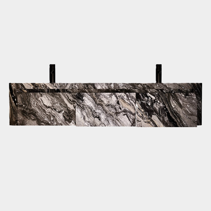 Lyke double basin vanity with open storage in Grey Galaxy