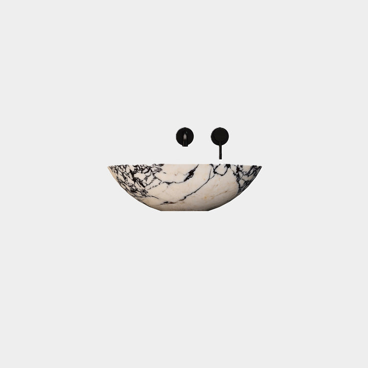 Maiken round marble basin front view in Calacatta Viola