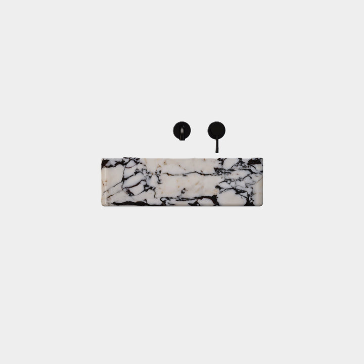 Maiken square marble basin front view in Calacatta Viola