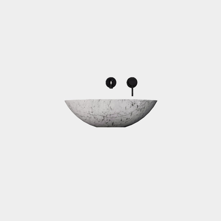 Maiken round marble basin front view in White Carrara