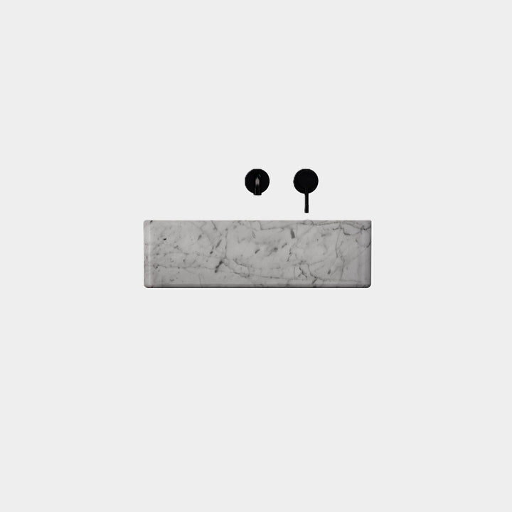 Maiken square marble basin front view in White Carrara