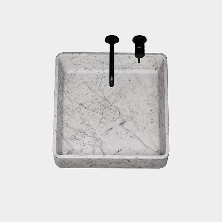 Maiken square basin top view in White Carrara