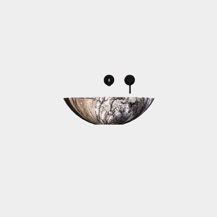 Maiken round marble basin front view in Grey Galaxy